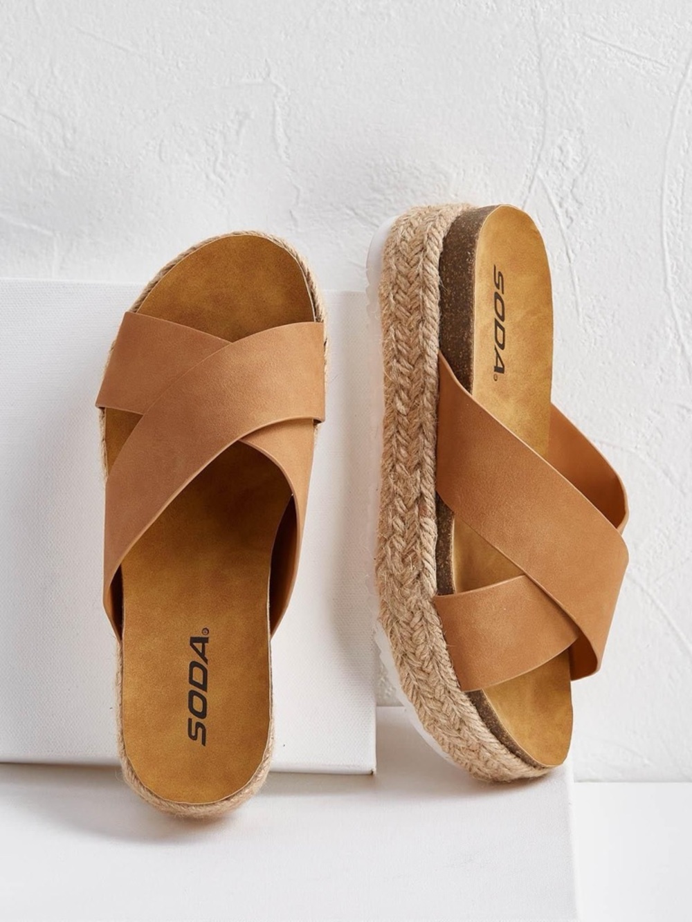 Soda Tan Crisscross Espadrille Platform Slide Beach Resort 7
